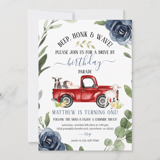 Fahrt von der Farm zum Geburtstag Einladung (Vorderseite)