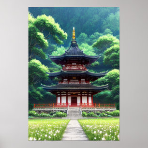 Fahrt zum japanischen Holztempel Poster