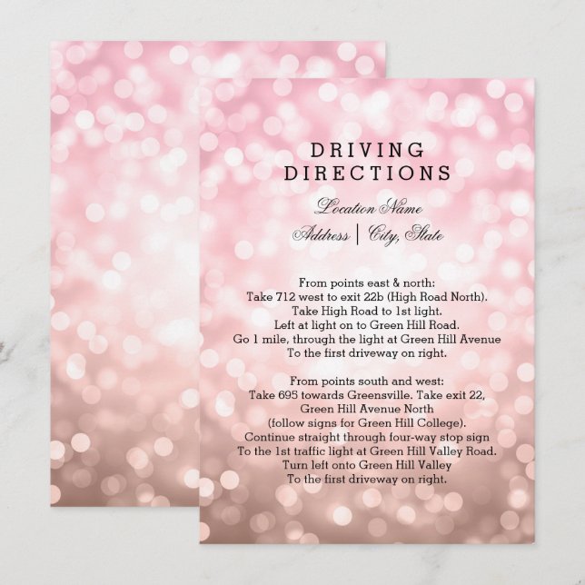 Fahrtrichtung Hochzeiten Rose Rosa Lights Einladung (Vorne/Hinten)