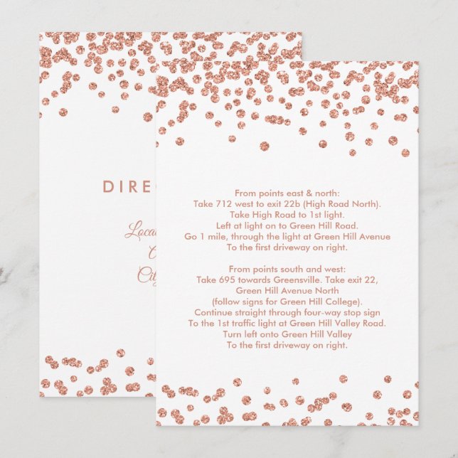 Fahrtrichtung Rose Gold Glitzer Confetti Einladung (Vorne/Hinten)