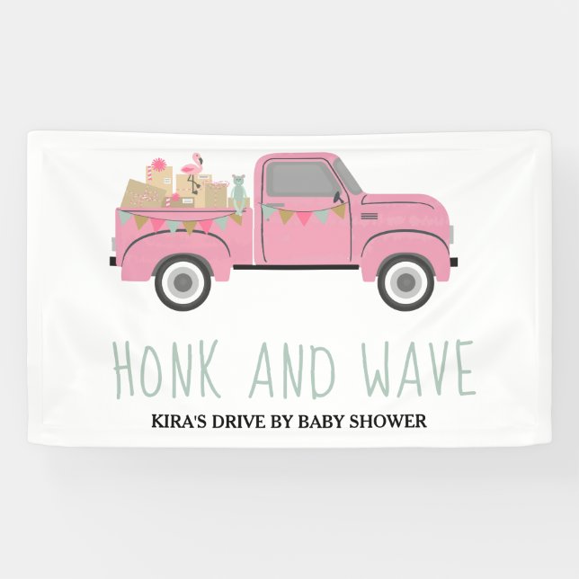 Fahrwerk mit Baby Dusche und Wave Pink Truck Banner (Horizontal)