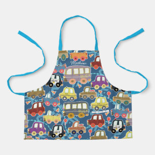 Fahrzeuge Kinder blau. All-Over-Druck Schürze