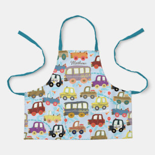 Fahrzeuge Kinder blau. All-Over-Druck Schürze