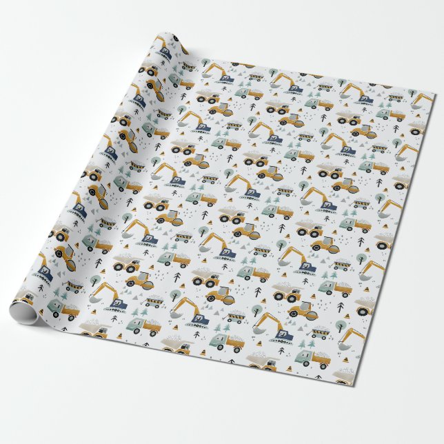 Fahrzeuge und Lastkraftwagen auf Baustelle Geschenkpapier (Ungerollt)