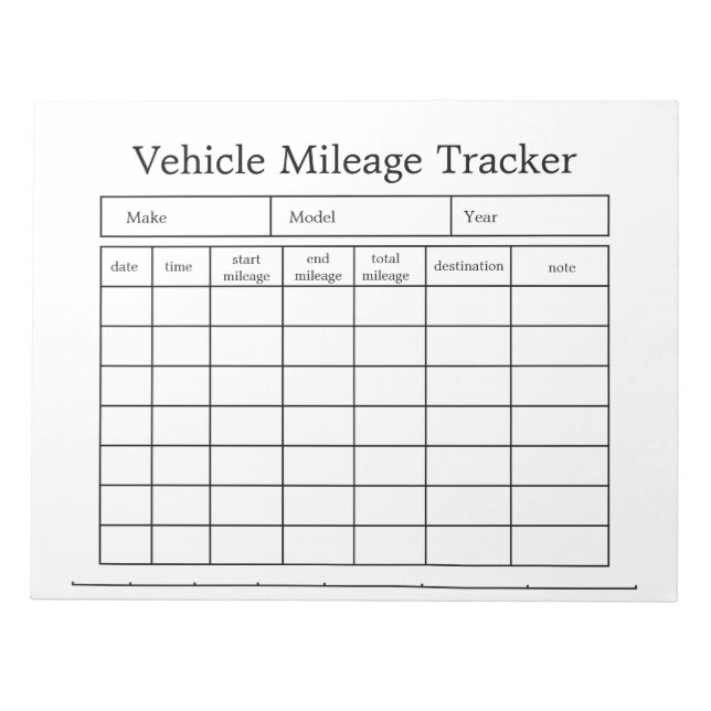 Fahrzeugkilometer-Tracker-Notizblock Notizblock (Vorderseite)