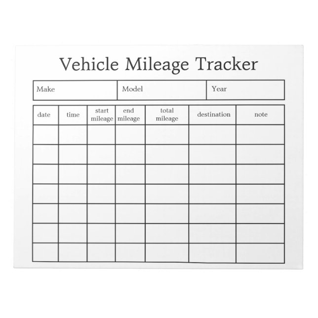Fahrzeugkilometer-Tracker-Notizblock Notizblock (Vorderseite)