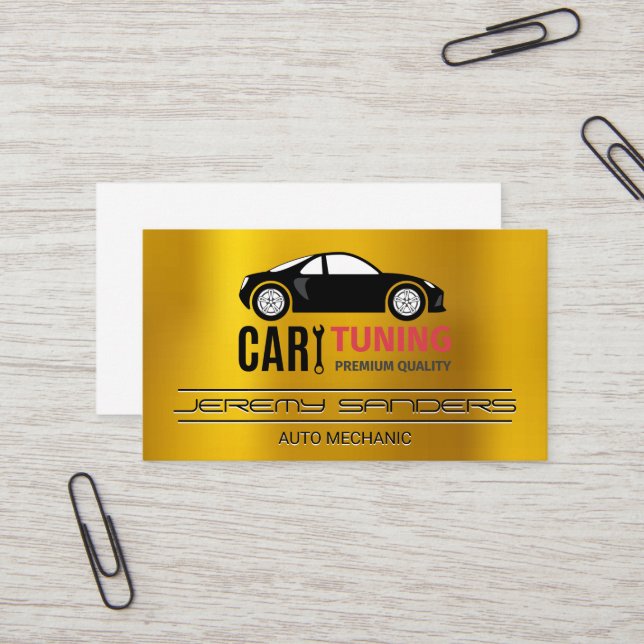 Fahrzeugoptimierung | Auto Reparatur von Gold Visitenkarte (Vorderseite/Rückseite Beispiel)