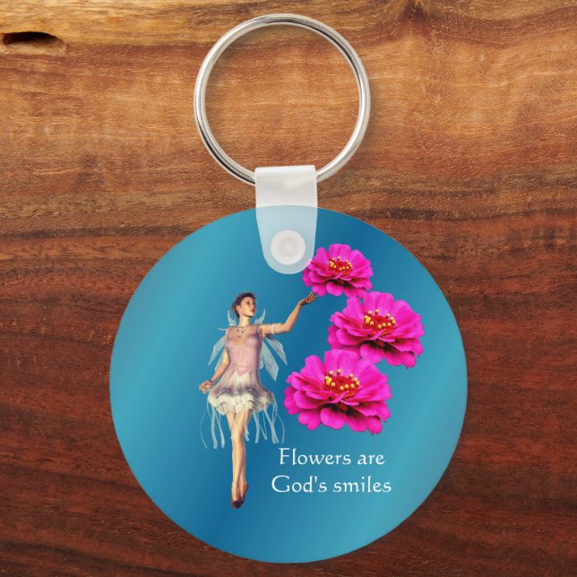 Faible und rosa Zinnia Blume Inspiration Schlüsselanhänger (Vorderseite)