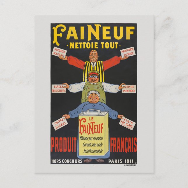 Faineuf France Vintage Poster 1911 Postkarte (Vorderseite)