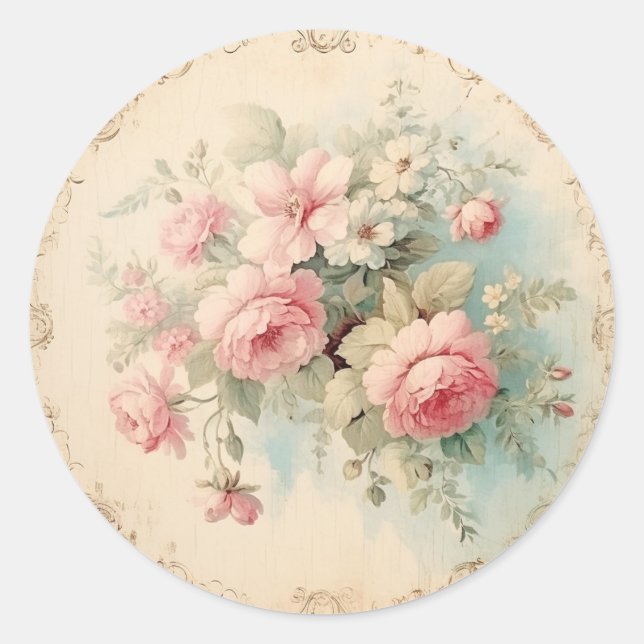 Faint Ephemera, rosa Shabby Chic Runder Aufkleber (Vorderseite)