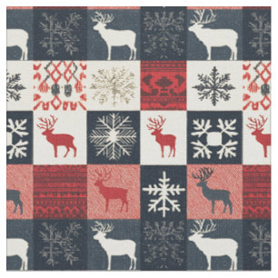 Fair Isle Knitted Patchwork Holiday Reindeer Stoff