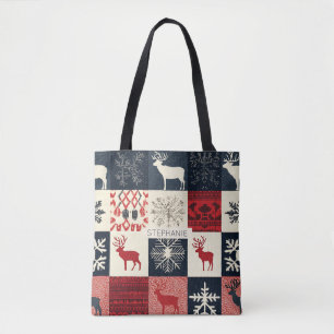 Fair Isle Knitted Patchwork   Holiday Reindeer Tasche