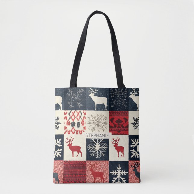 Fair Isle Knitted Patchwork | Holiday Reindeer Tasche (Vorderseite)