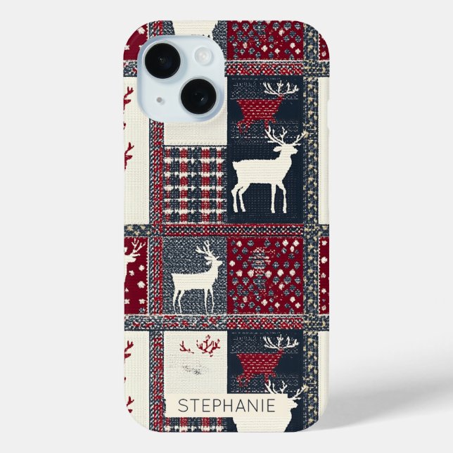 Fair Isle Knitted Patchwork | Rustikaler Rentier ( Case-Mate iPhone Hülle (Rückseite)