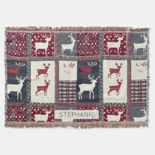 Fair Isle Knitted Patchwork Rustikaler Rentier ( Decke