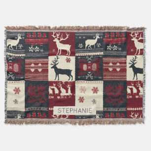 Fair Isle Knitted Patchwork Rustikaler Rentier Decke