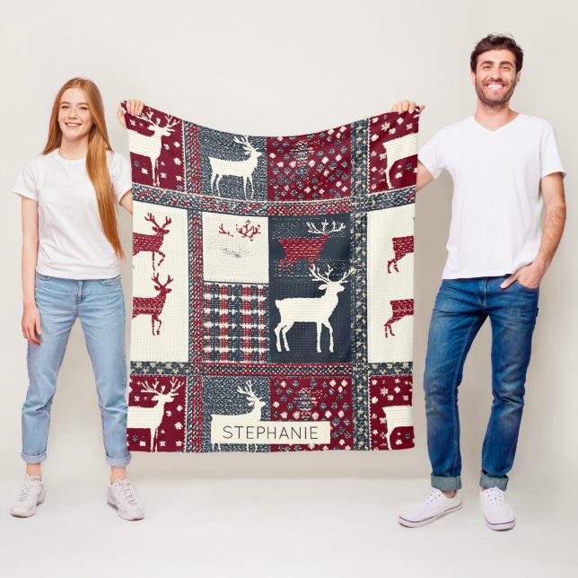 Fair Isle Knitted Patchwork | Rustikaler Rentier ( Fleecedecke (Beispiel)