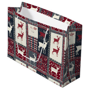 Fair Isle Knitted Patchwork Rustikaler Rentier ( Große Geschenktüte