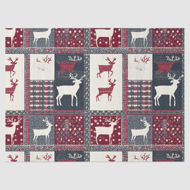 Fair Isle Knitted Patchwork | Rustikaler Rentier ( Seidenpapier (Vorderseite)