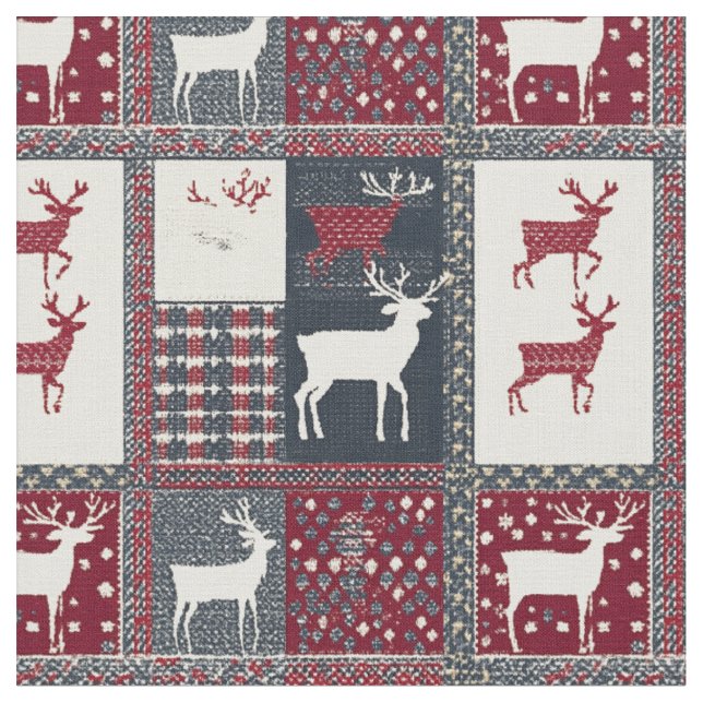 Fair Isle Knitted Patchwork | Rustikaler Rentier ( Stoff (Nahaufnahme)