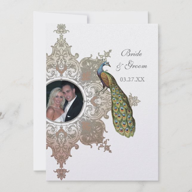 Faire carte de mariage Paon Baroque - Marron Café (Devant)