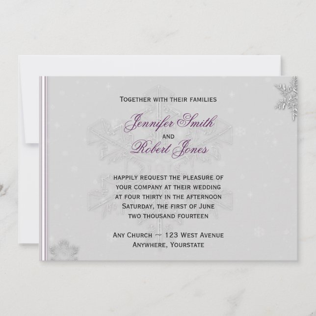Faire carte d'invitation de mariage flocons de nei (Devant)