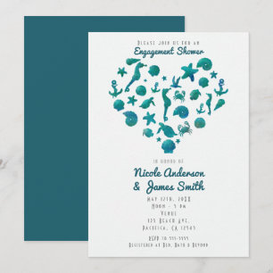 Faire de la plage Teal Aquarelle Invitations Moder
