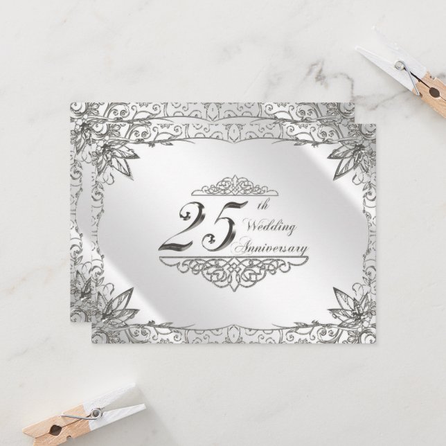 Faire Fleurir Argent Invitation Anniversaire de Ma (Devant/Arrière en situation)