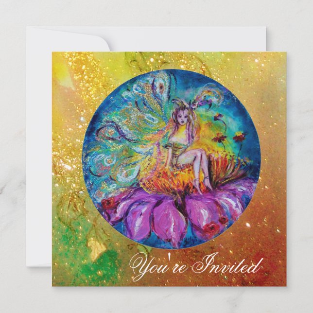 FAIRE IN DEN NACHT Pink-blau-gelben Glitzern Einladung (Vorderseite)