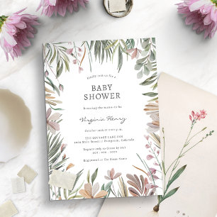 Faire invitation de baby shower botanique