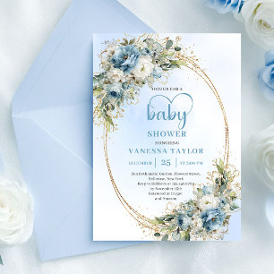Faire invitation de baby shower Fleurs Bleues Pous