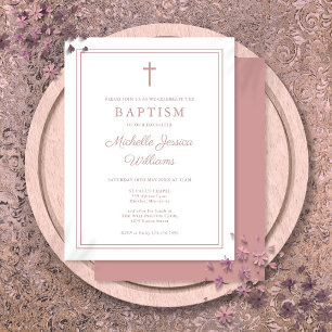 Faire invitation de baptême à bordure rose poudrée