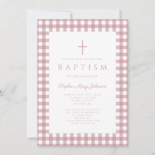 Faire invitation de baptême fille à carreaux rose