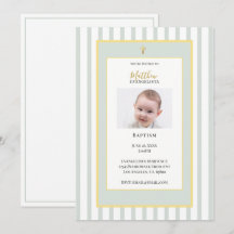 Faire invitation de baptême photo vert sauge or él