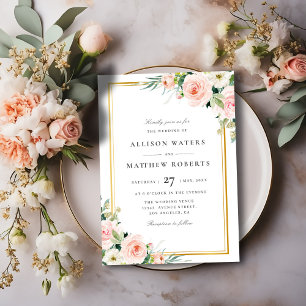 faire invitation de mariage à cadre floral rose