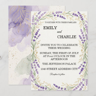 Faire invitation de mariage à l'aquarelle lavande