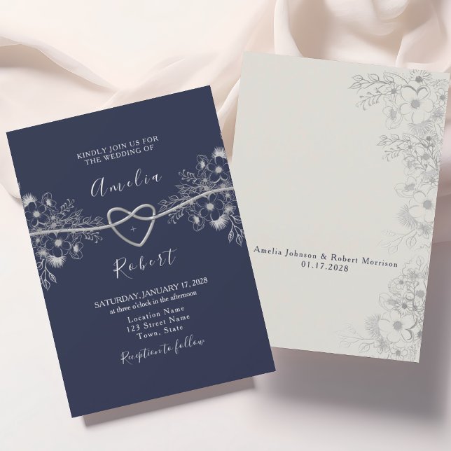 Faire invitation de mariage argent et bleu marine (Créateur téléchargé)