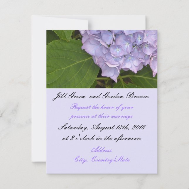 Faire invitation de mariage aux hortensias violets (Devant)
