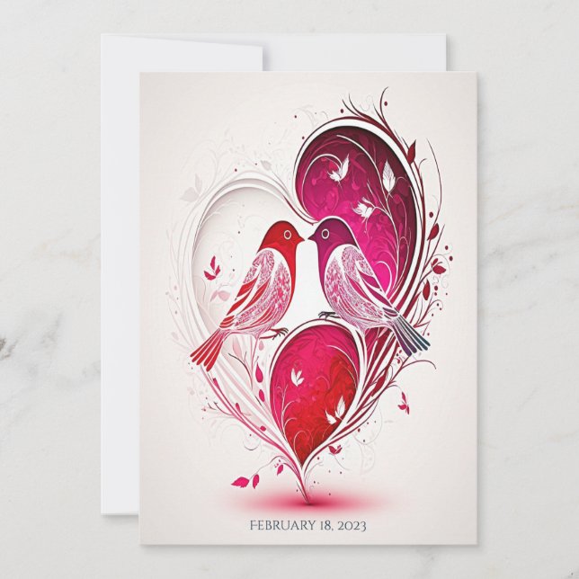 Faire invitation de mariage aux oiseaux romantique (Devant)