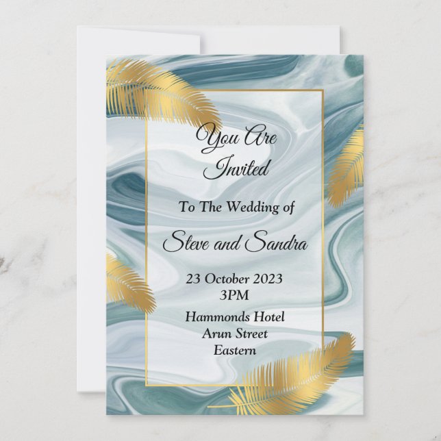 Faire invitation de mariage, bleu marbré (Devant)