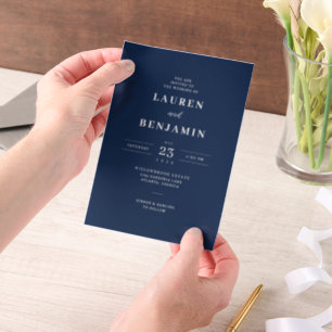 Faire invitation de mariage bleu marine