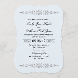 Faire invitation de mariage bleu poussiéreux argen