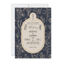 Faire invitation de mariage botanique bleu marine 