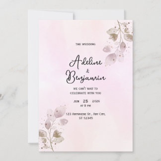 Faire invitation de mariage botanique rose poussié