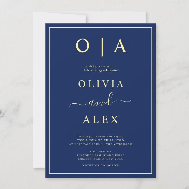 Faire invitation de mariage classique bleu (Devant)