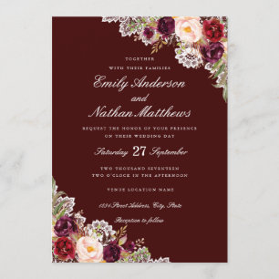 Faire invitation de mariage en dentelle florale bo