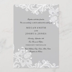 Faire invitation de mariage en dentelle grise et b