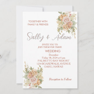 Faire invitation de mariage floral rose