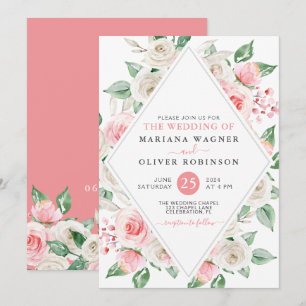 Faire invitation de mariage floral rose pêche pâle