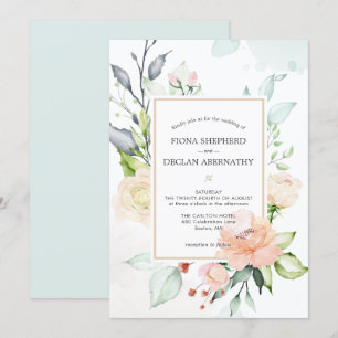 Faire invitation de mariage floral rose poudré aqu